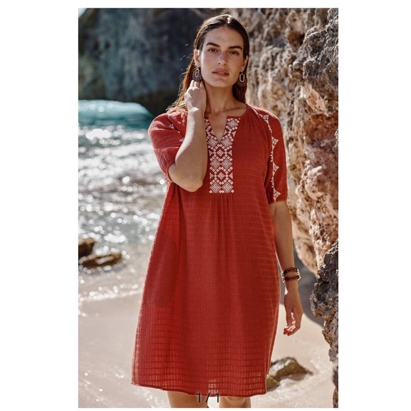 Jjill Peasant short sleeve midi dress XL with pockets and embroidery NWOT! - Picture 1 of 5